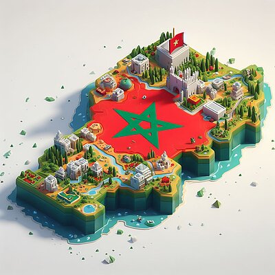 Eine abstrakte Darstellung eines Kartenausschnitts zu Marokko