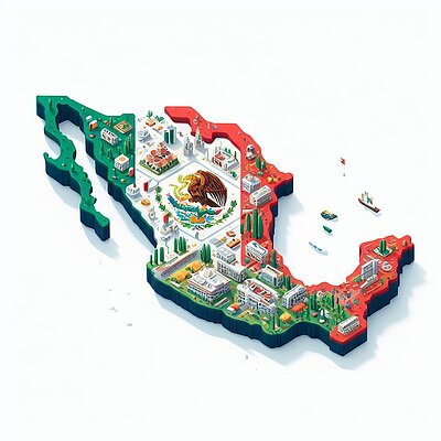 Eine abstrakte Darstellung eines Kartenausschnitts zu Mexiko