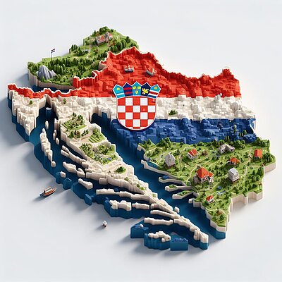 Eine abstrakte Darstellung eines Kartenausschnitts zu Kroatien