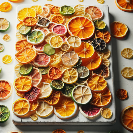 Eine Darstellung von getrocknetes Fruchtmark aus Zitrusfrüchten
