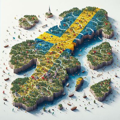 Eine abstrakte Darstellung eines Kartenausschnitts zu Schweden