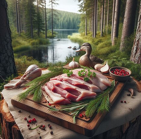 Eine Darstellung von Barbarie-Ente Trockenfleisch gemahlen