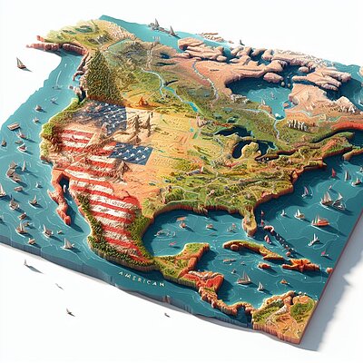 Eine abstrakte Darstellung eines Kartenausschnitts zu Amerikanisch-Ozeanien