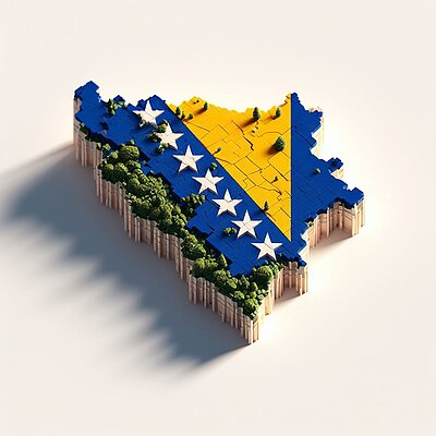 Eine abstrakte Darstellung eines Kartenausschnitts zu Bosnien und Herzegowina
