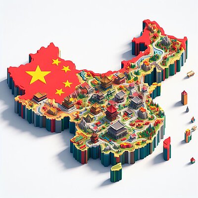 Eine abstrakte Darstellung eines Kartenausschnitts zu China