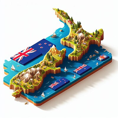 Eine abstrakte Darstellung eines Kartenausschnitts zu Neuseeland